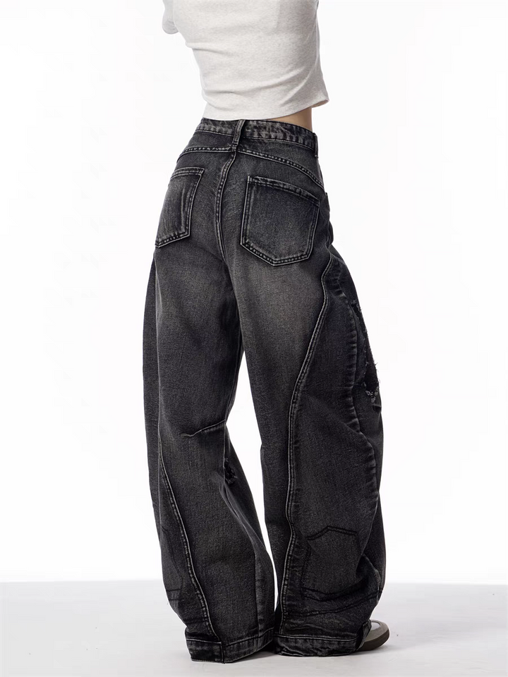 GKIKZ DISTRESSED WIDE-LEG BANANA JEANS