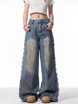 Distressed Wide-Leg Denim Jeans