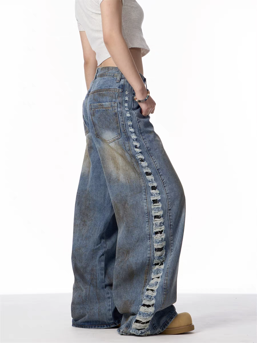 GKIKZ DISTRESSED WIDE-LEG DENIM JEANS