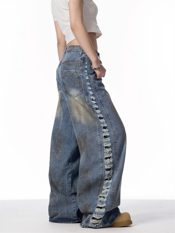 GKIKZ DISTRESSED WIDE-LEG DENIM JEANS