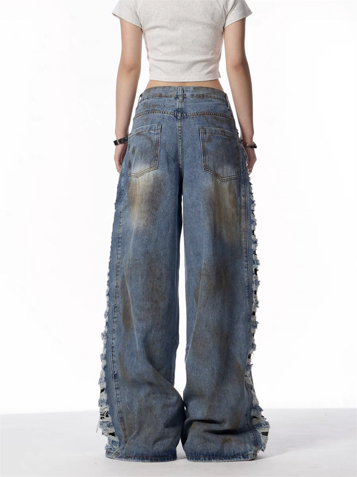 GKIKZ DISTRESSED WIDE-LEG DENIM JEANS