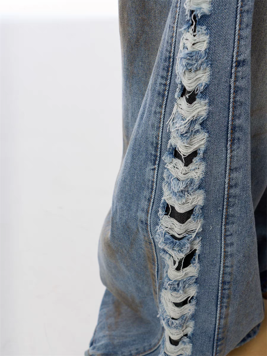 Distressed Wide-Leg Denim Jeans