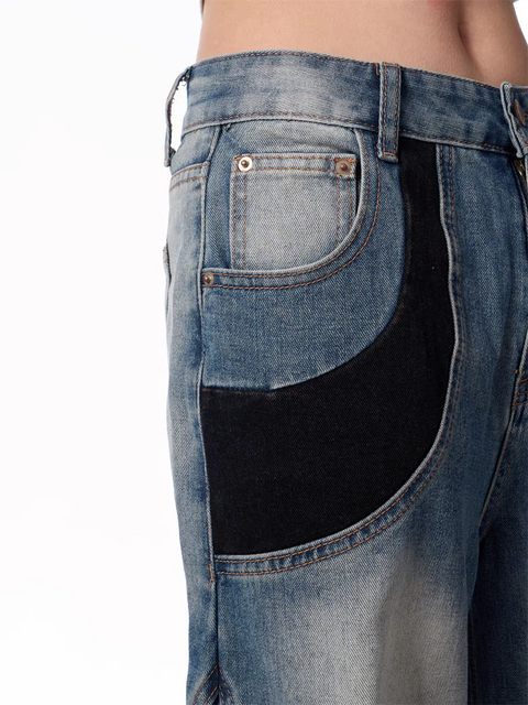 Vintage Patchwork Wide-Leg Denim Jeans