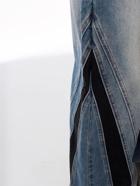 Vintage Patchwork Wide-Leg Denim Jeans