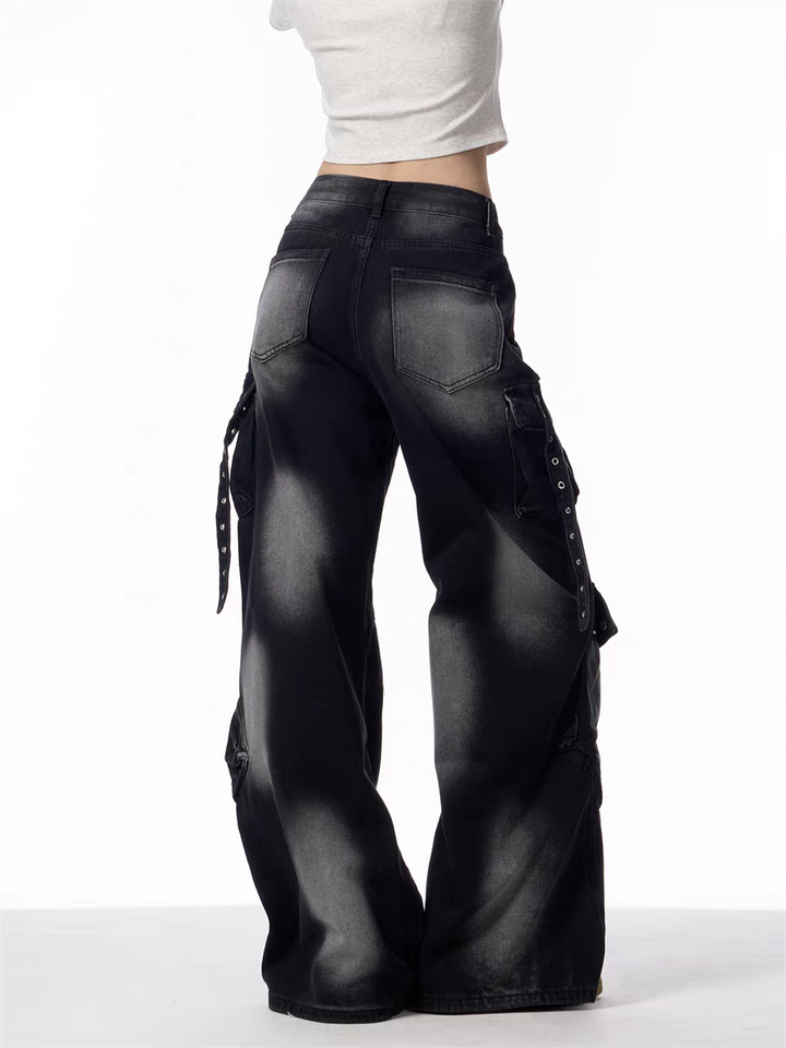 GKIKZ BLACK CARGO WIDE-LEG JEANS