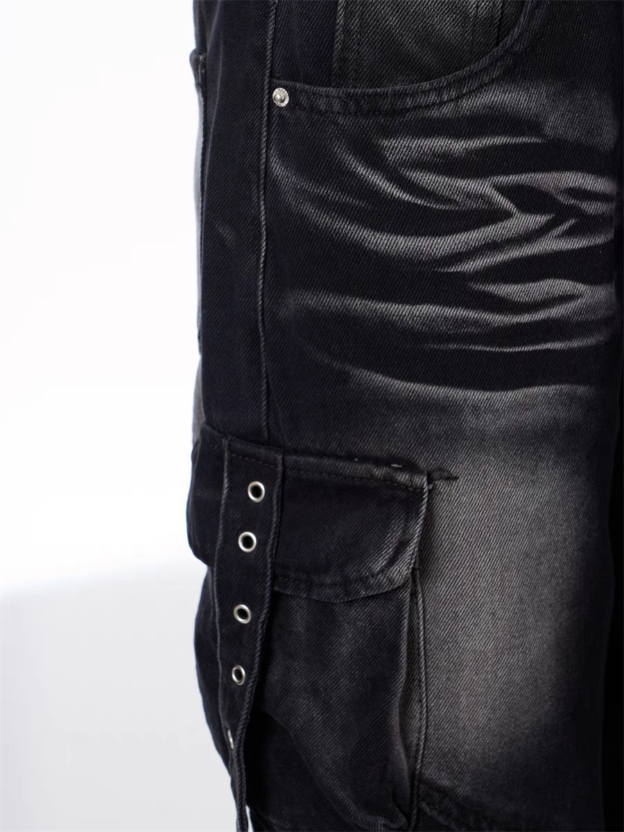 Black Cargo Wide-Leg Jeans