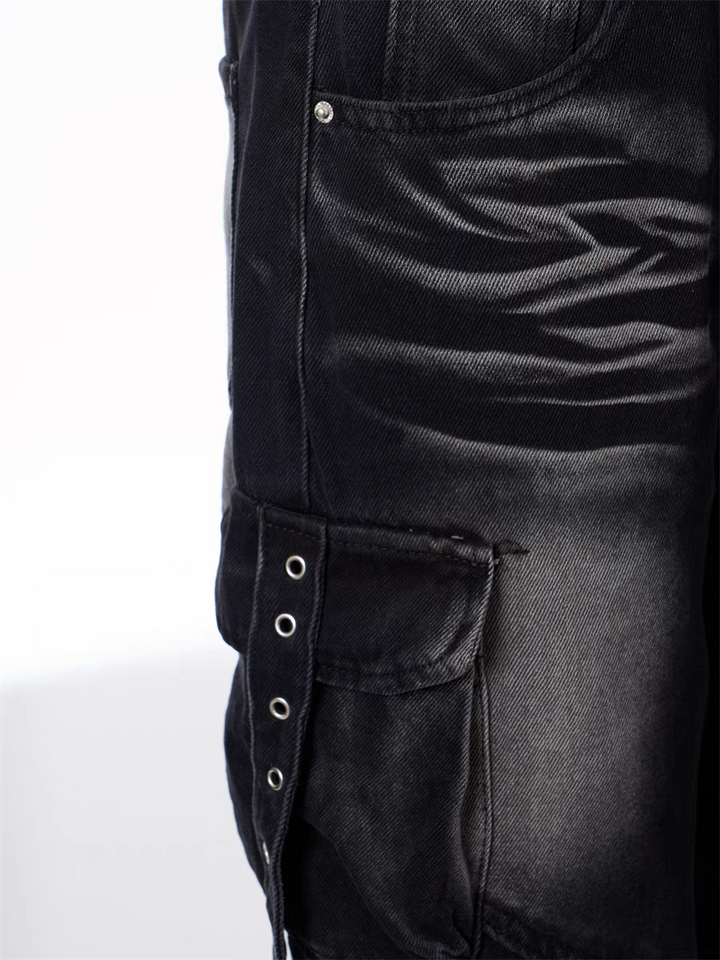 GKIKZ BLACK CARGO WIDE-LEG JEANS