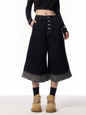GKIKZ VINTAGE BLACK WIDE-LEG CROPPED DENIM JORTS