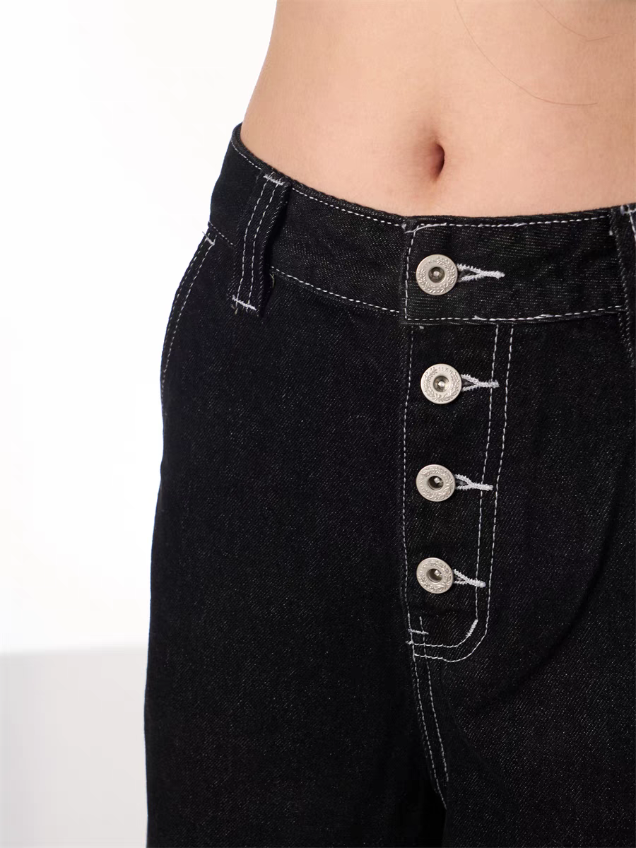 GKIKZ VINTAGE BLACK WIDE-LEG CROPPED DENIM JORTS
