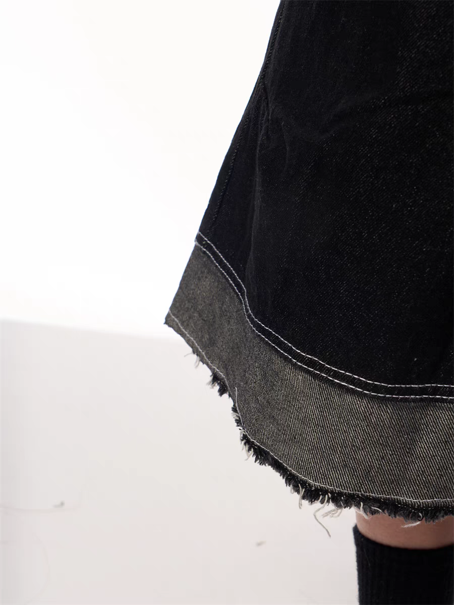 GKIKZ VINTAGE BLACK WIDE-LEG CROPPED DENIM JORTS