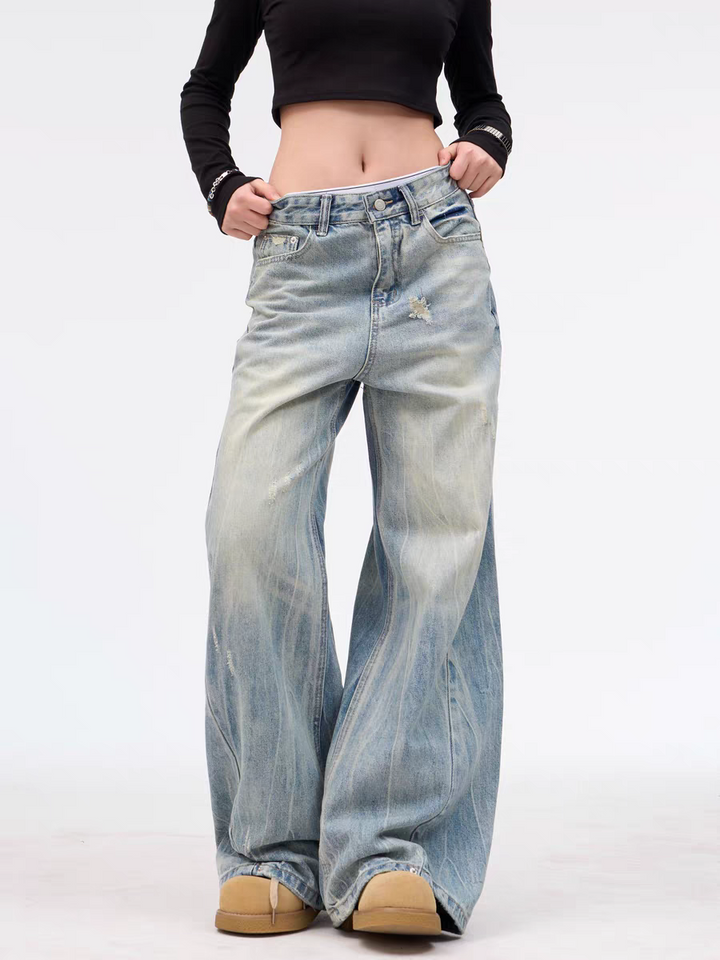 GKIKZ VINTAGE WASHED WIDE-LEG HEAVY DENIM