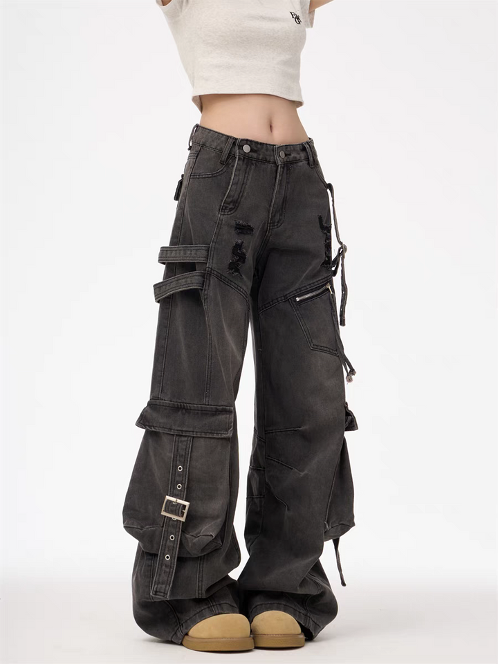 GKIKZ HEAVY-DUTY UTILITY POCKETS DENIM CARGO