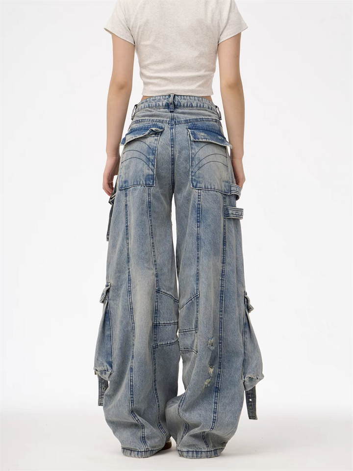 GKIKZ HEAVY-DUTY UTILITY POCKETS DENIM CARGO