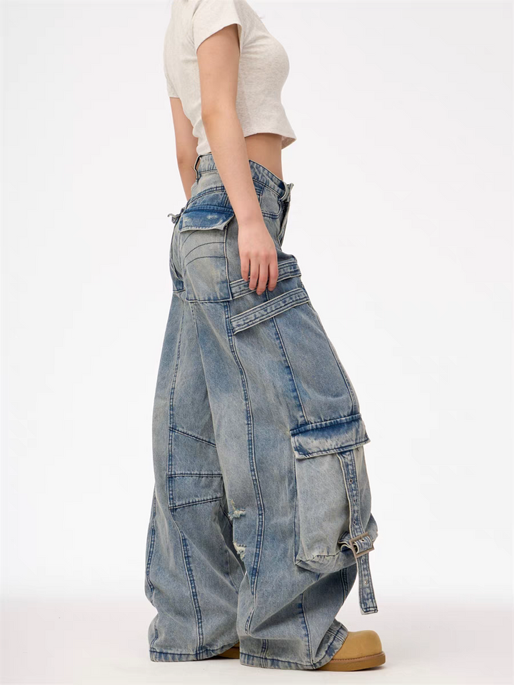 GKIKZ HEAVY-DUTY UTILITY POCKETS DENIM CARGO