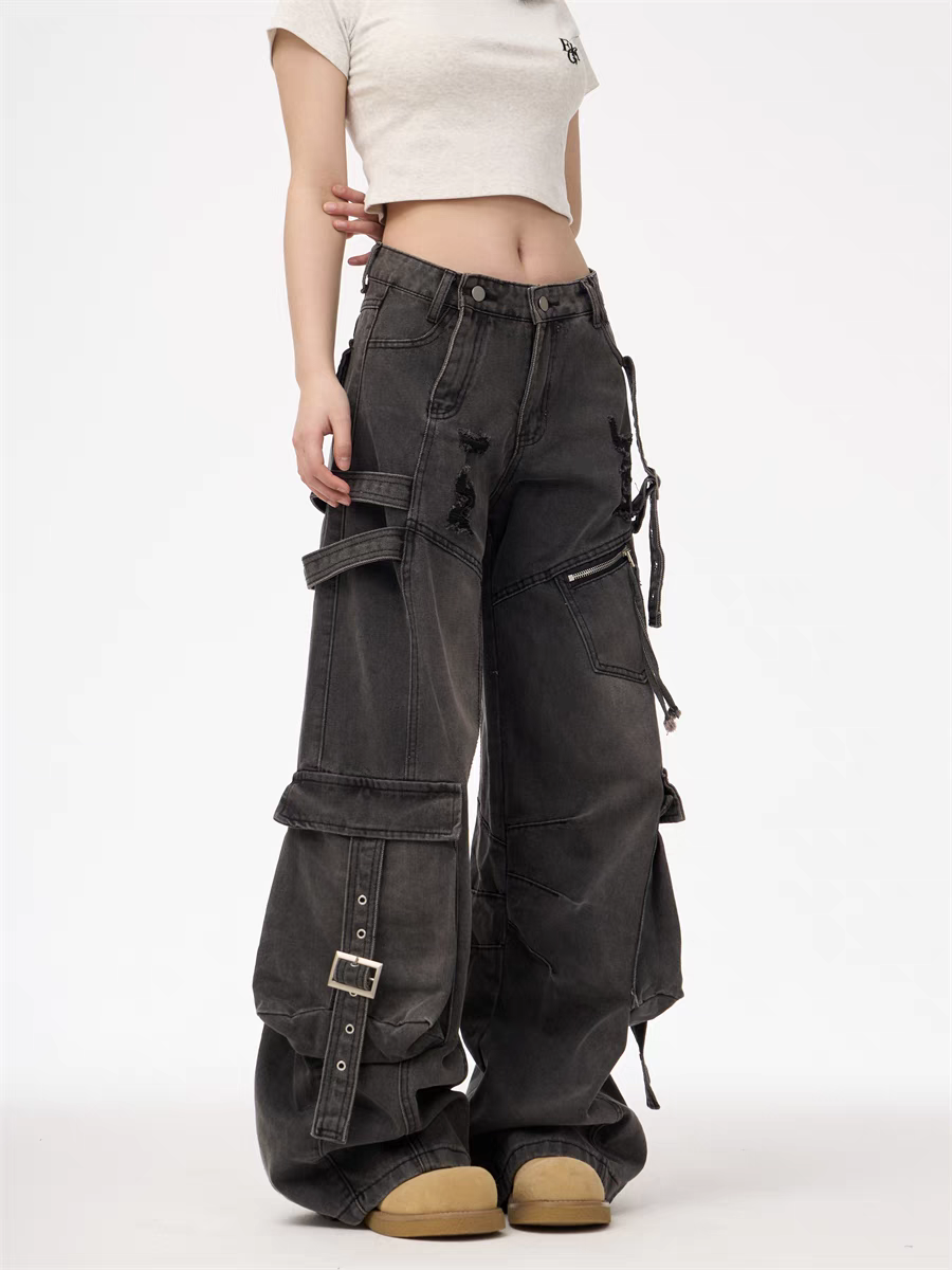 GKIKZ HEAVY-DUTY UTILITY POCKETS DENIM CARGO