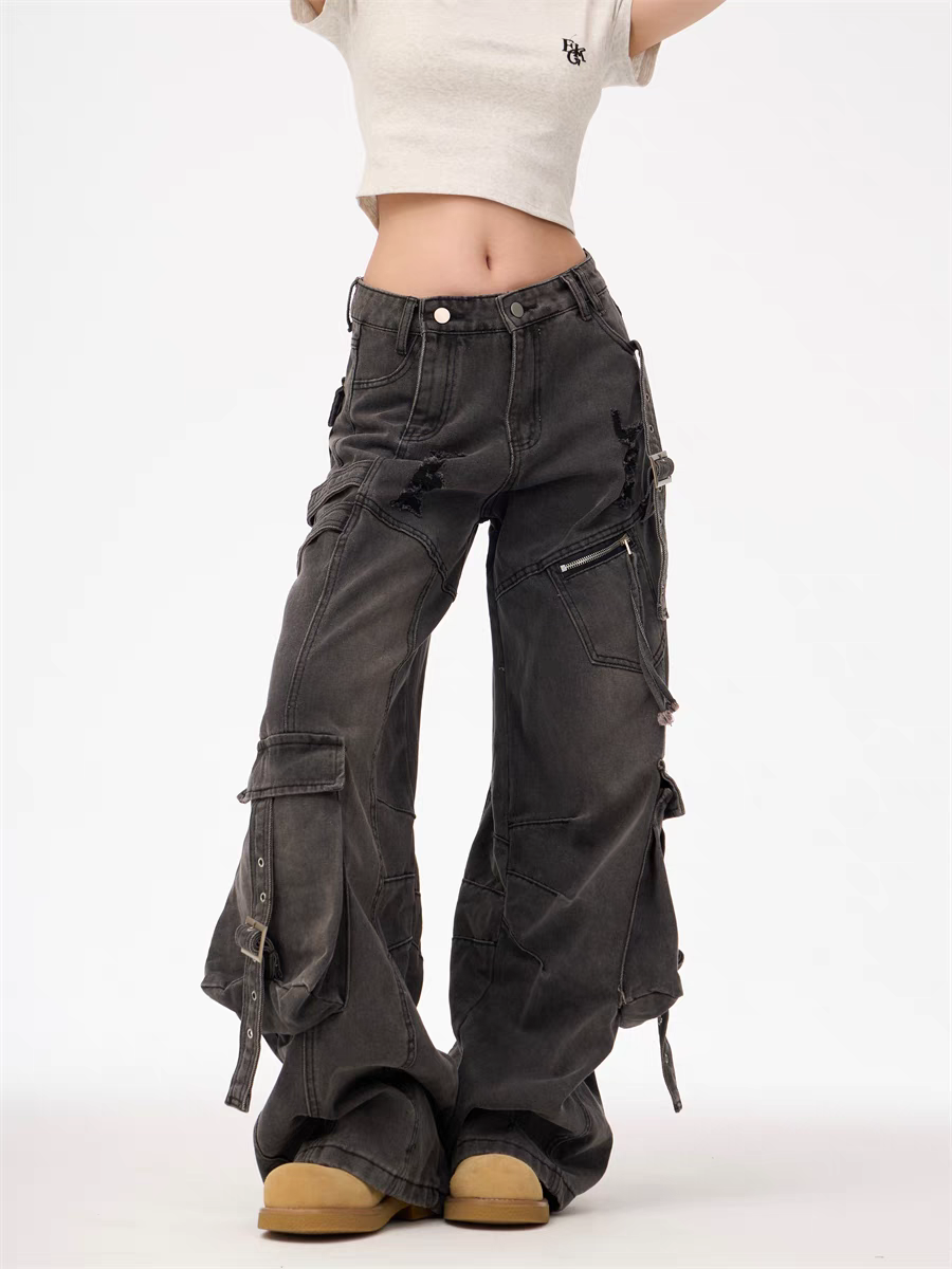 GKIKZ HEAVY-DUTY UTILITY POCKETS DENIM CARGO