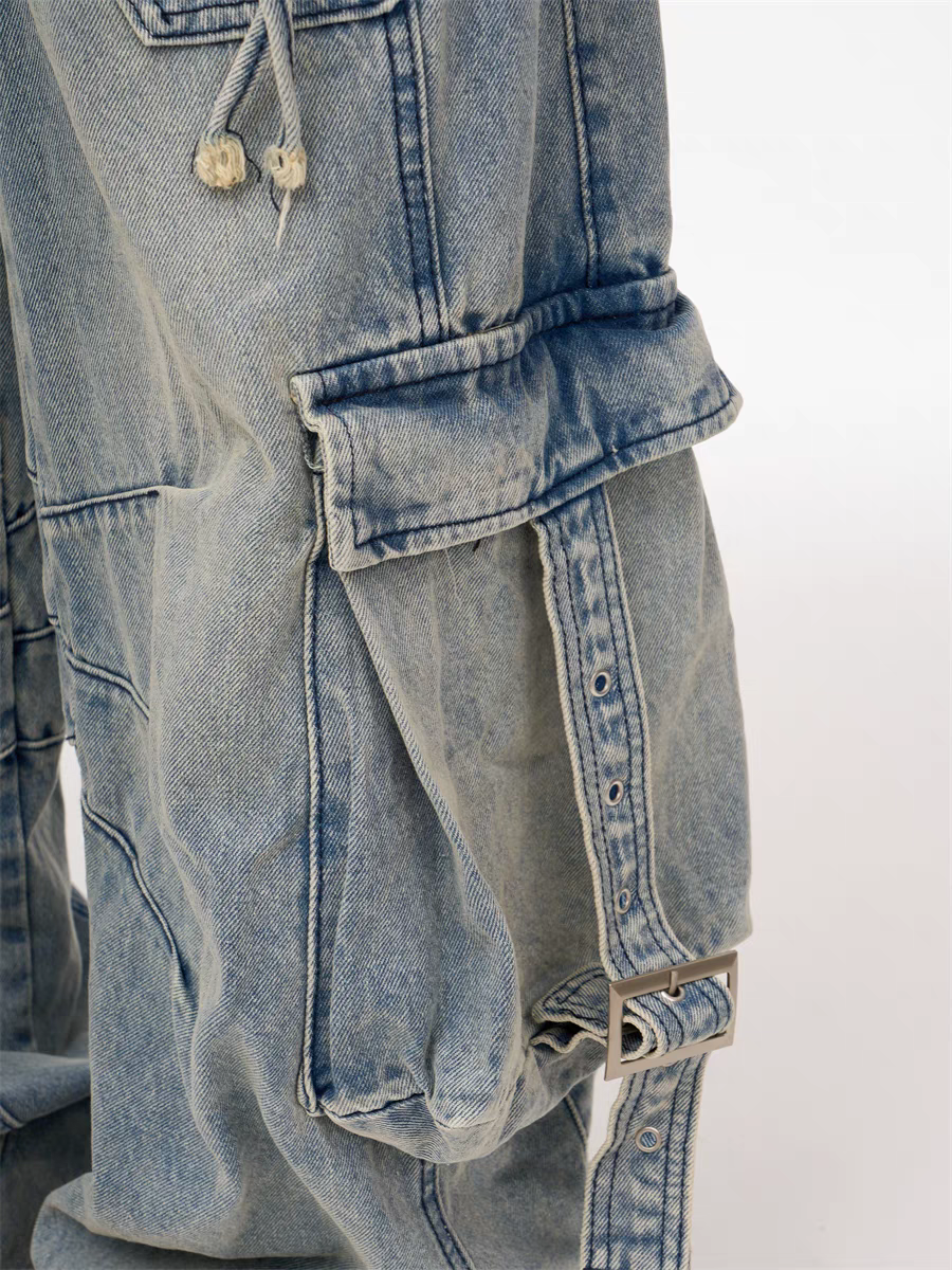 GKIKZ HEAVY-DUTY UTILITY POCKETS DENIM CARGO