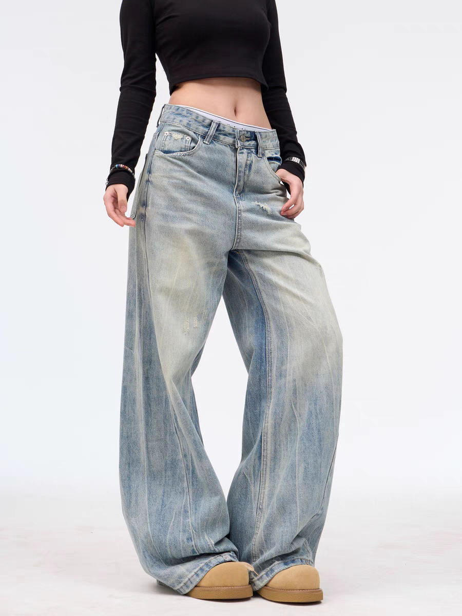 [25SS NEW ARRIVAL] GKIKZ VINTAGE WASHED WIDE-LEG HEAVY DENIM