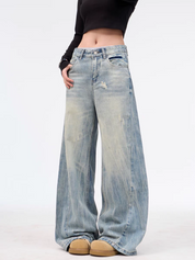 [25SS NEW ARRIVAL] GKIKZ VINTAGE WASHED WIDE-LEG HEAVY DENIM