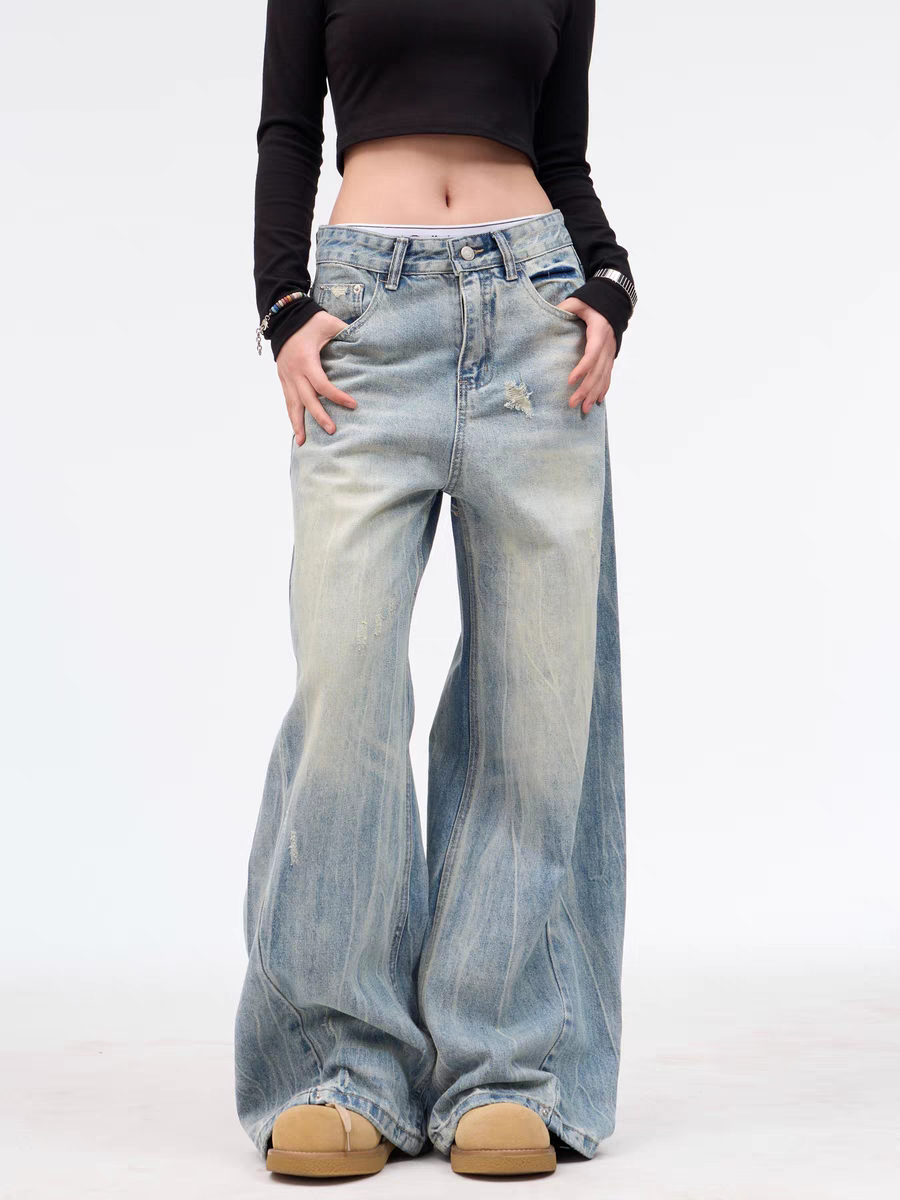 GKIKZ VINTAGE WASHED WIDE-LEG HEAVY DENIM