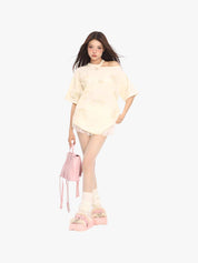 [25SS NEW ARRIVAL] GKIKZ THREE-DIMENSIONAL BOW OFF-SHOULDER TEES