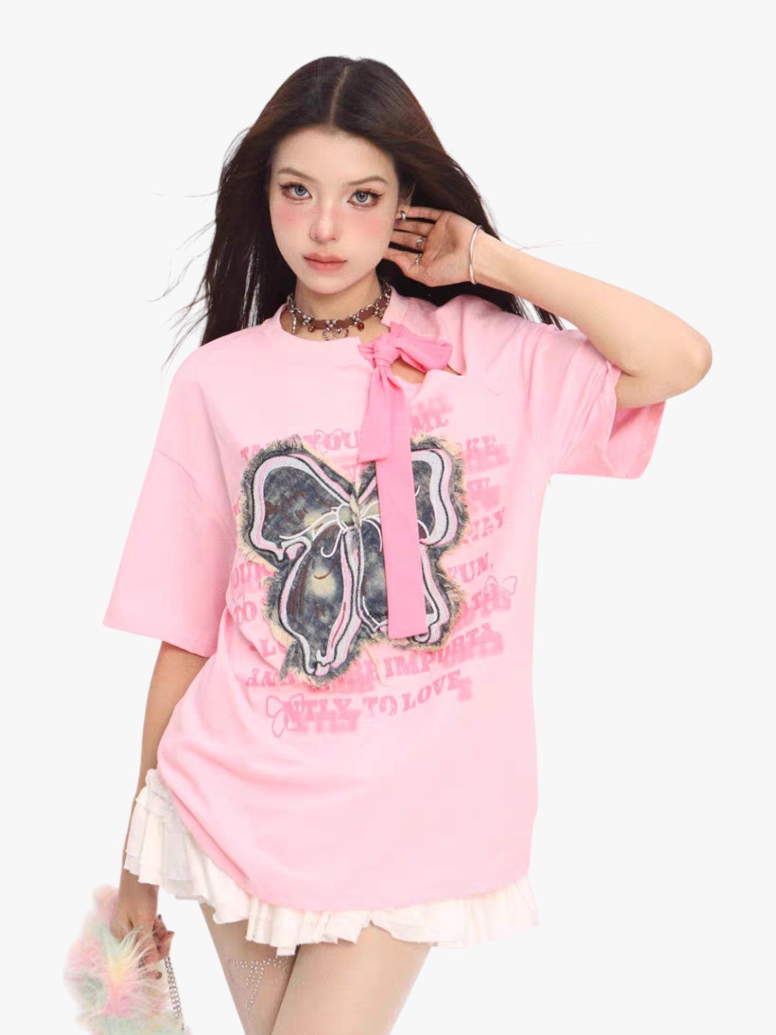 [25SS NEW ARRIVAL] GKIKZ VINTAGE BOW ATTACHMENT TEES