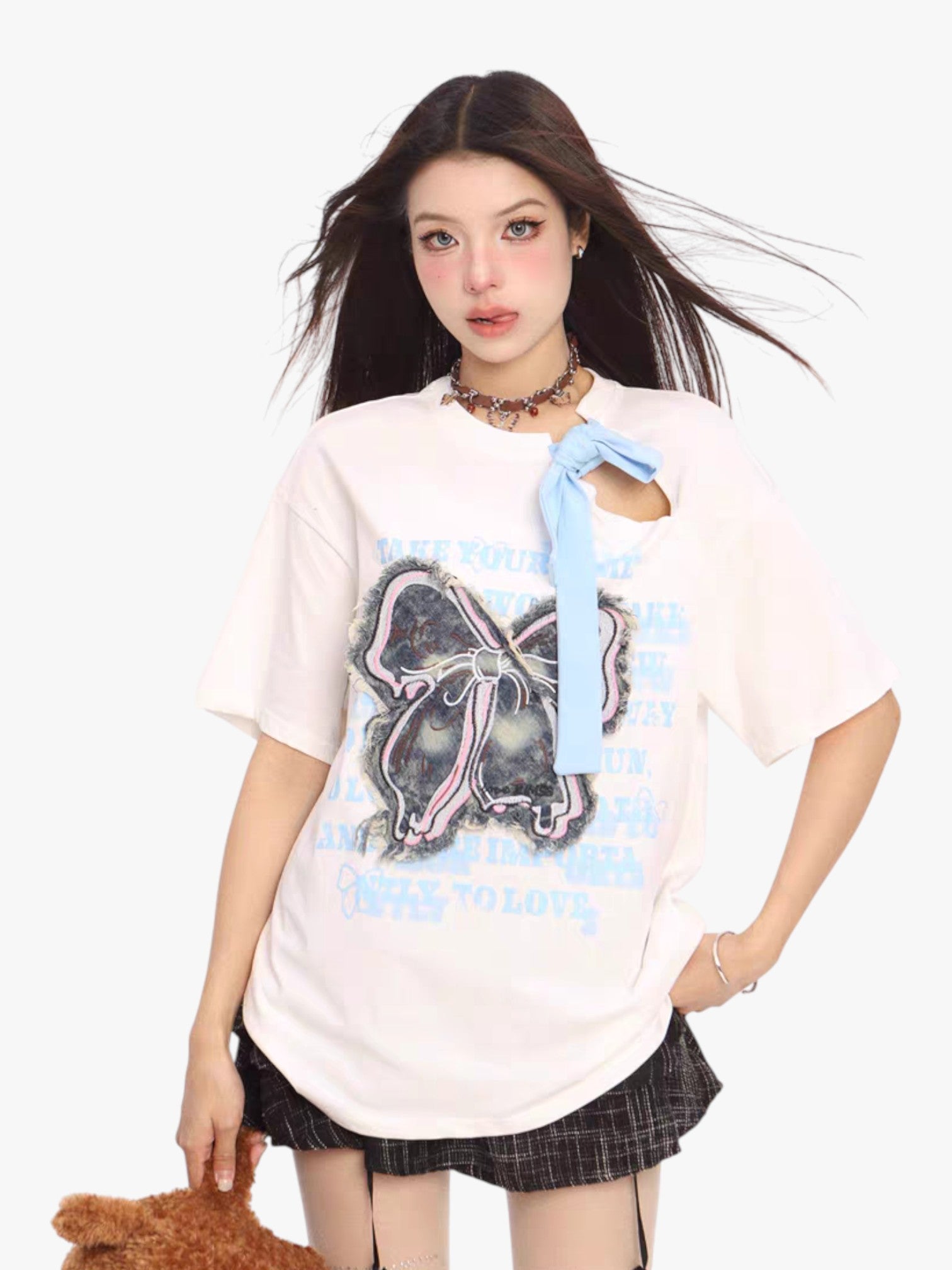 [25SS NEW ARRIVAL] GKIKZ VINTAGE BOW ATTACHMENT TEES