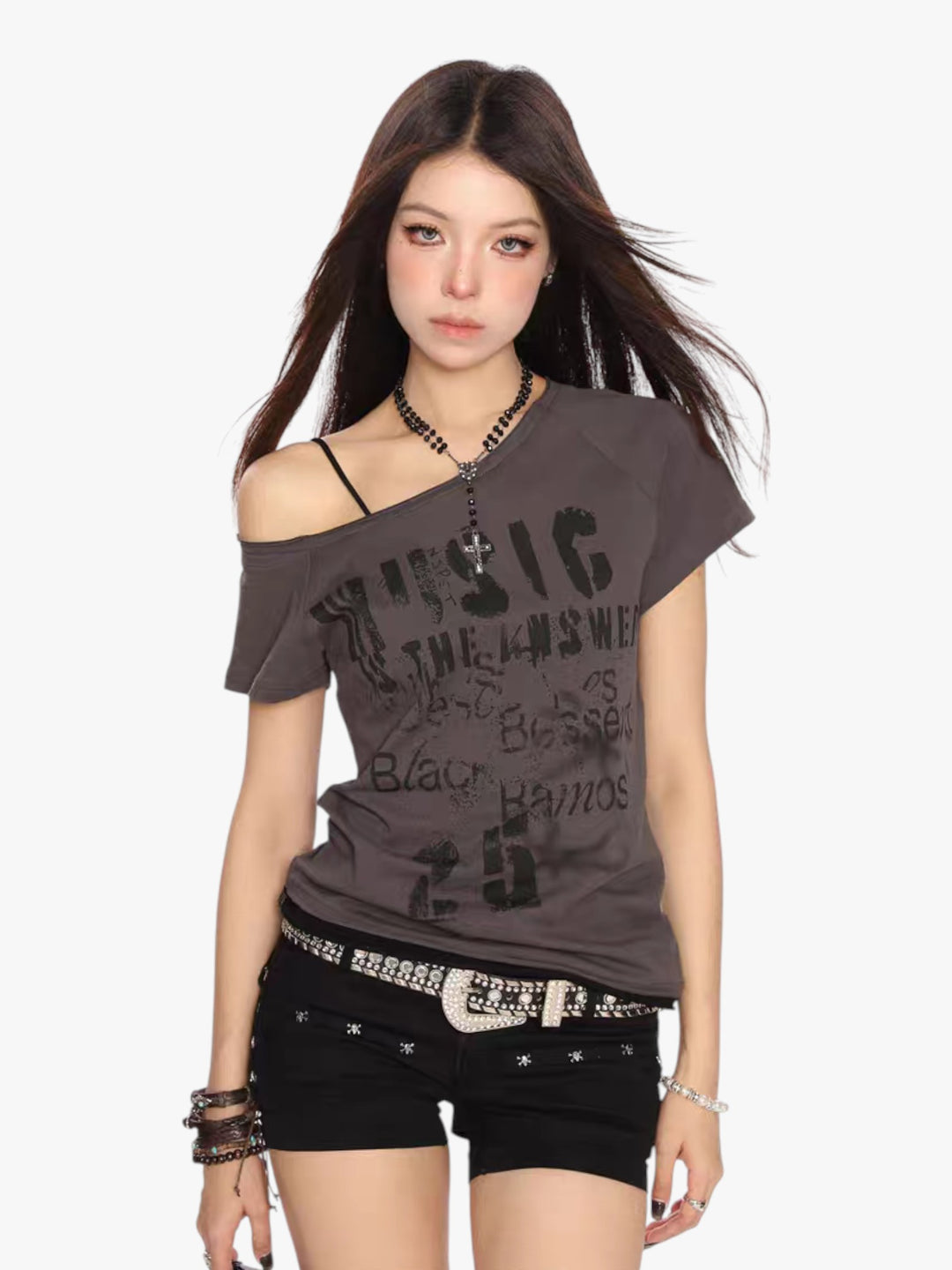 GKIKZ "MUSIC IS THE ANSWER" OFF-SHOULDER TEES