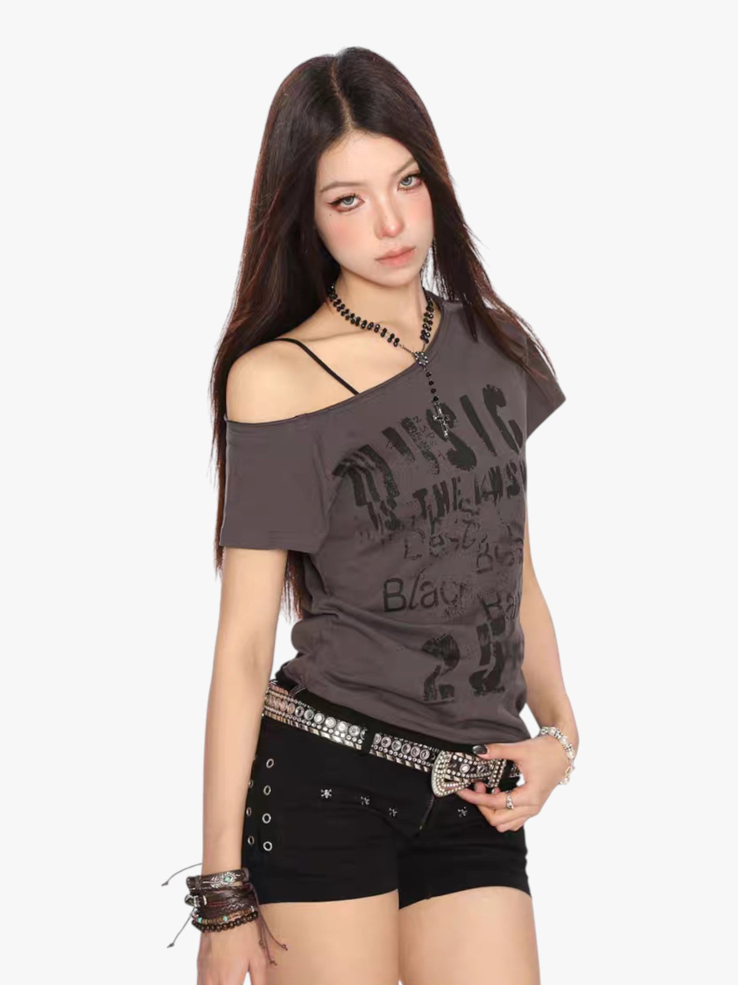 [25SS NEW ARRIVAL] GKIKZ "MUSIC IS THE ANSWER" OFF-SHOULDER TEES