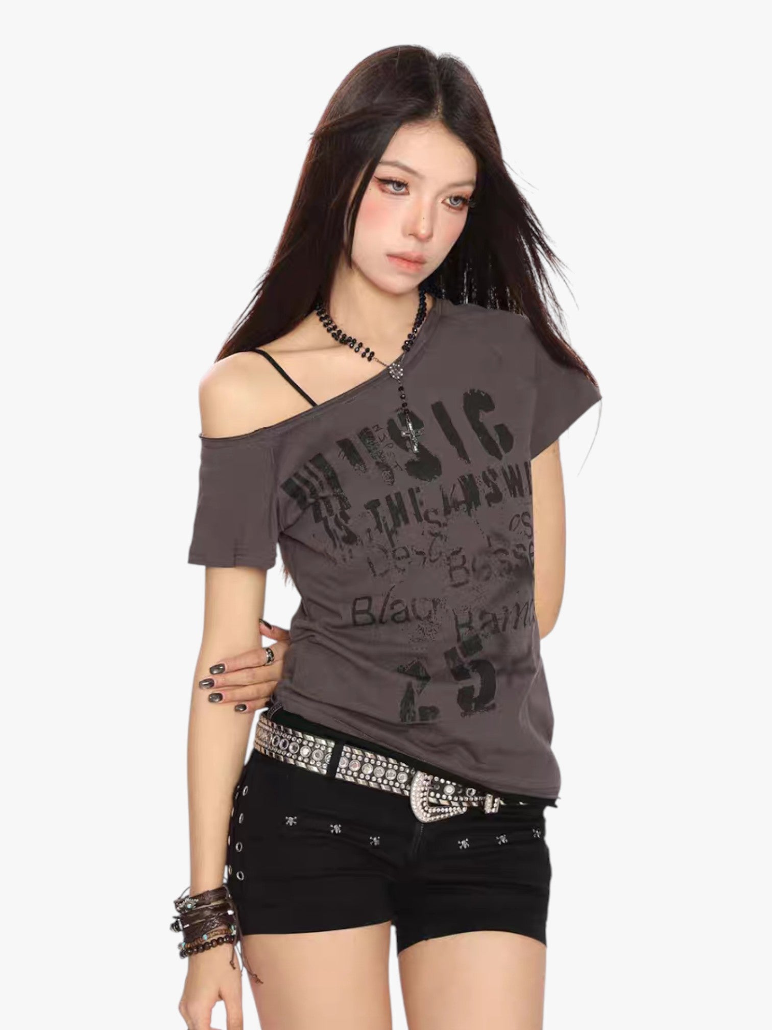 [25SS NEW ARRIVAL] GKIKZ "MUSIC IS THE ANSWER" OFF-SHOULDER TEES