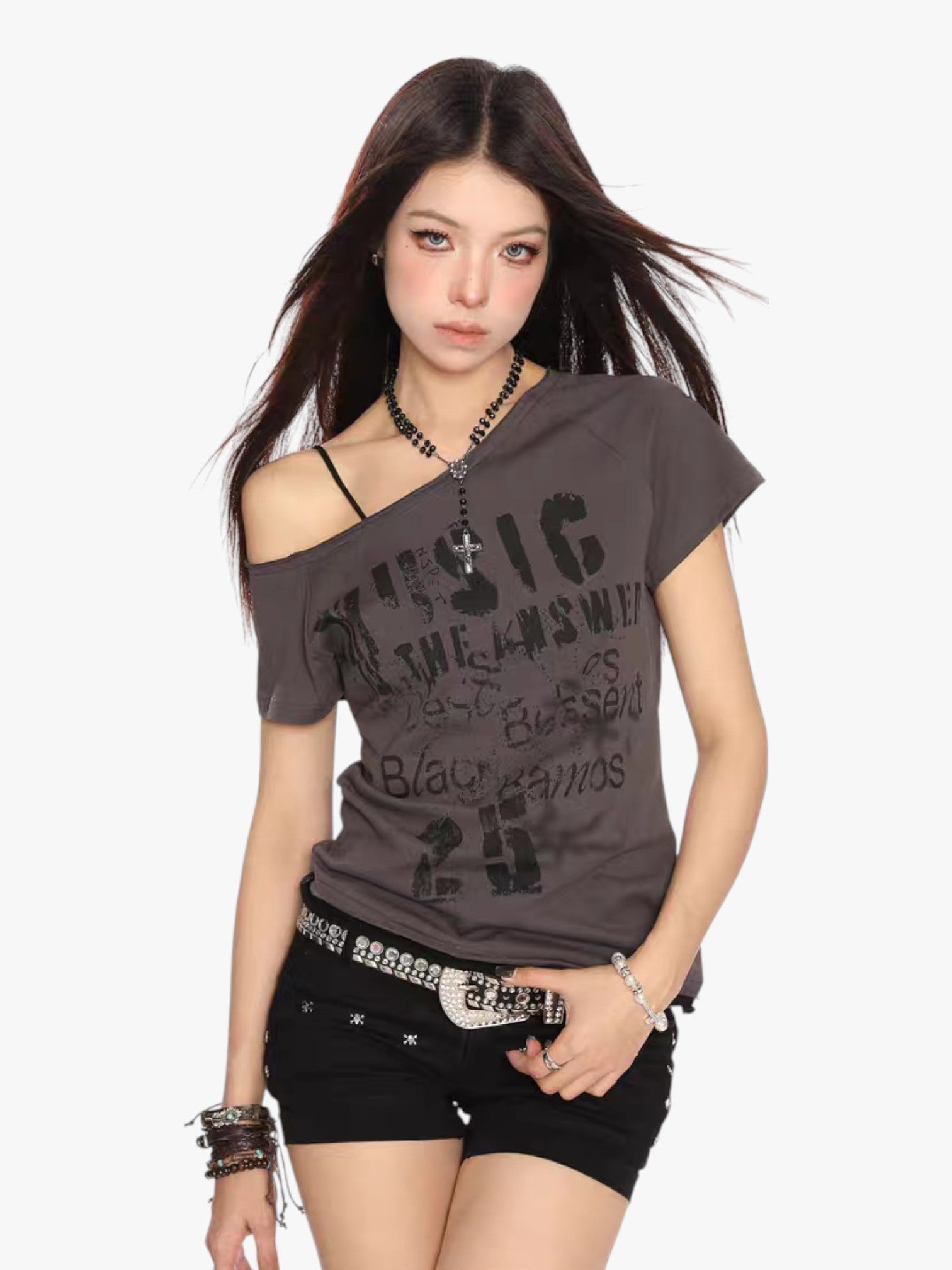 [25SS NEW ARRIVAL] GKIKZ "MUSIC IS THE ANSWER" OFF-SHOULDER TEES