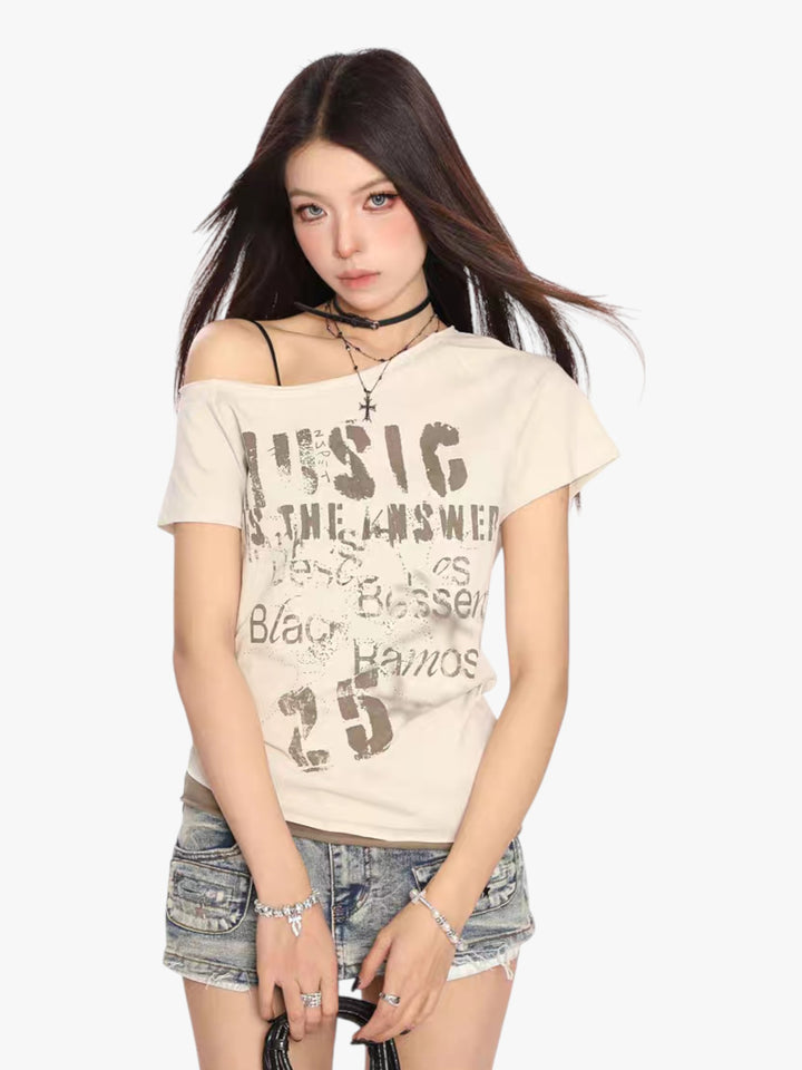 GKIKZ "MUSIC IS THE ANSWER" OFF-SHOULDER TEES
