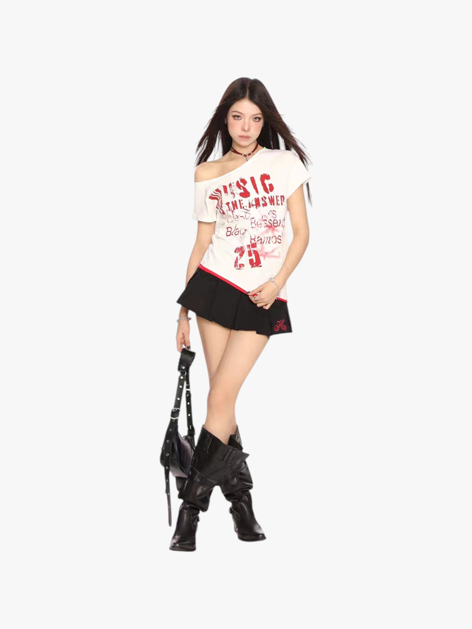 [25SS NEW ARRIVAL] GKIKZ "MUSIC IS THE ANSWER" OFF-SHOULDER TEES