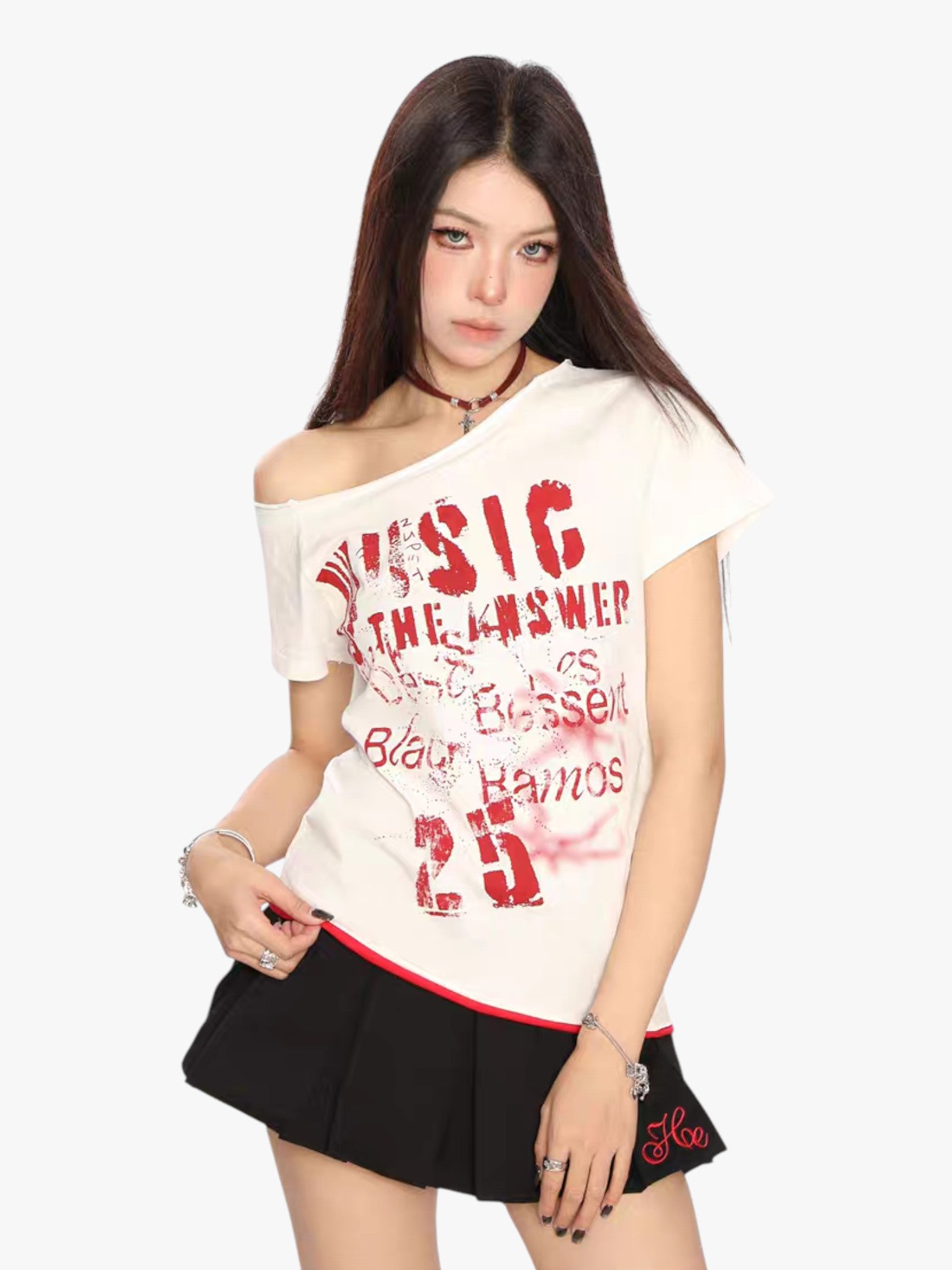 [25SS NEW ARRIVAL] GKIKZ "MUSIC IS THE ANSWER" OFF-SHOULDER TEES