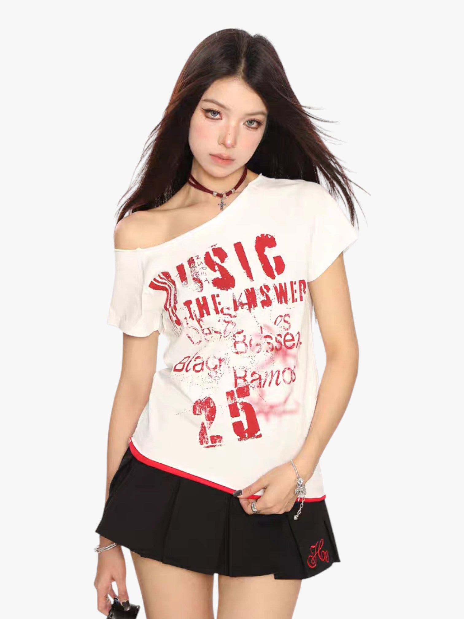 [25SS NEW ARRIVAL] GKIKZ "MUSIC IS THE ANSWER" OFF-SHOULDER TEES