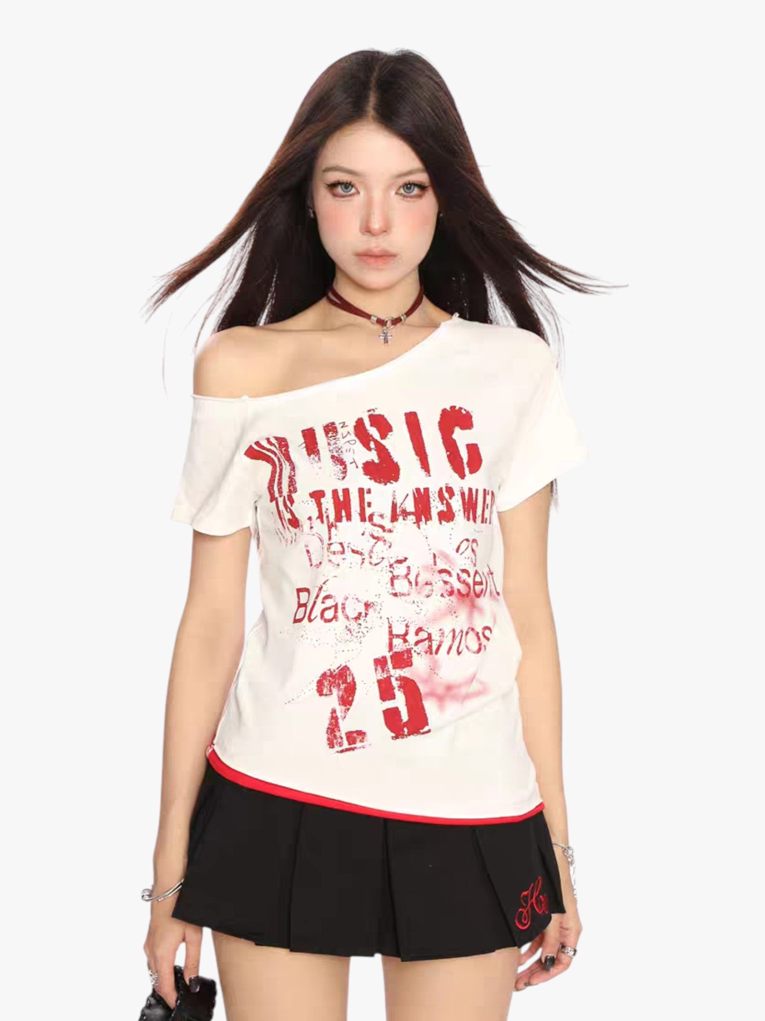 [25SS NEW ARRIVAL] GKIKZ "MUSIC IS THE ANSWER" OFF-SHOULDER TEES