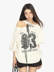 [25SS NEW ARRIVAL] GKIKZ LACE-UP 03 OFF-SHOULDER TEES