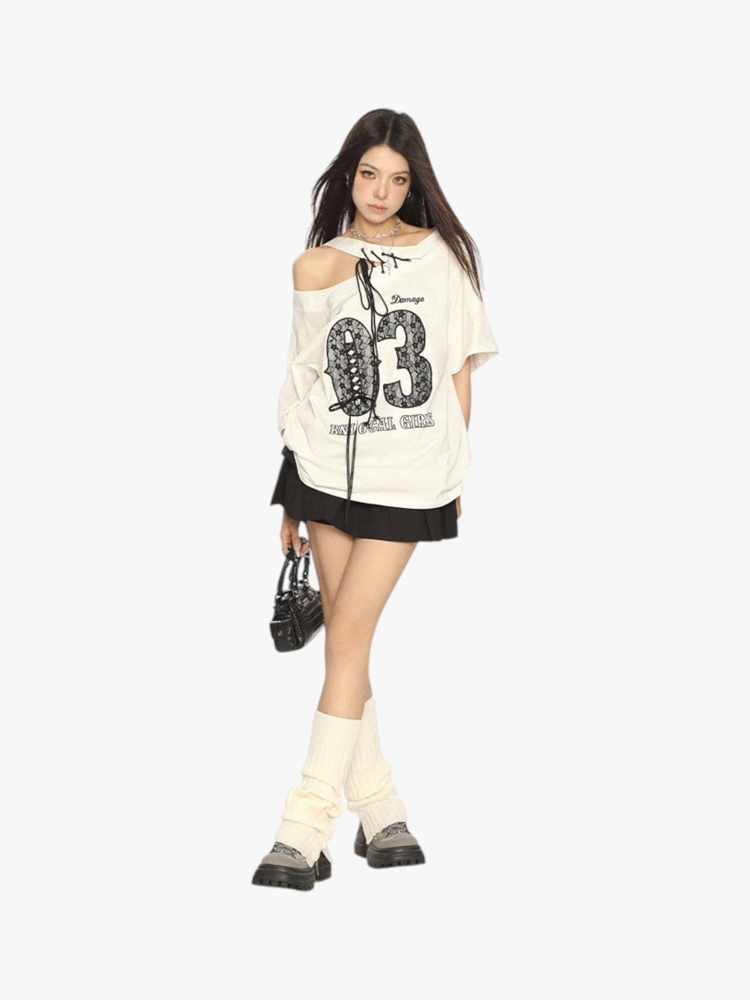 [25SS NEW ARRIVAL] GKIKZ LACE-UP 03 OFF-SHOULDER TEES