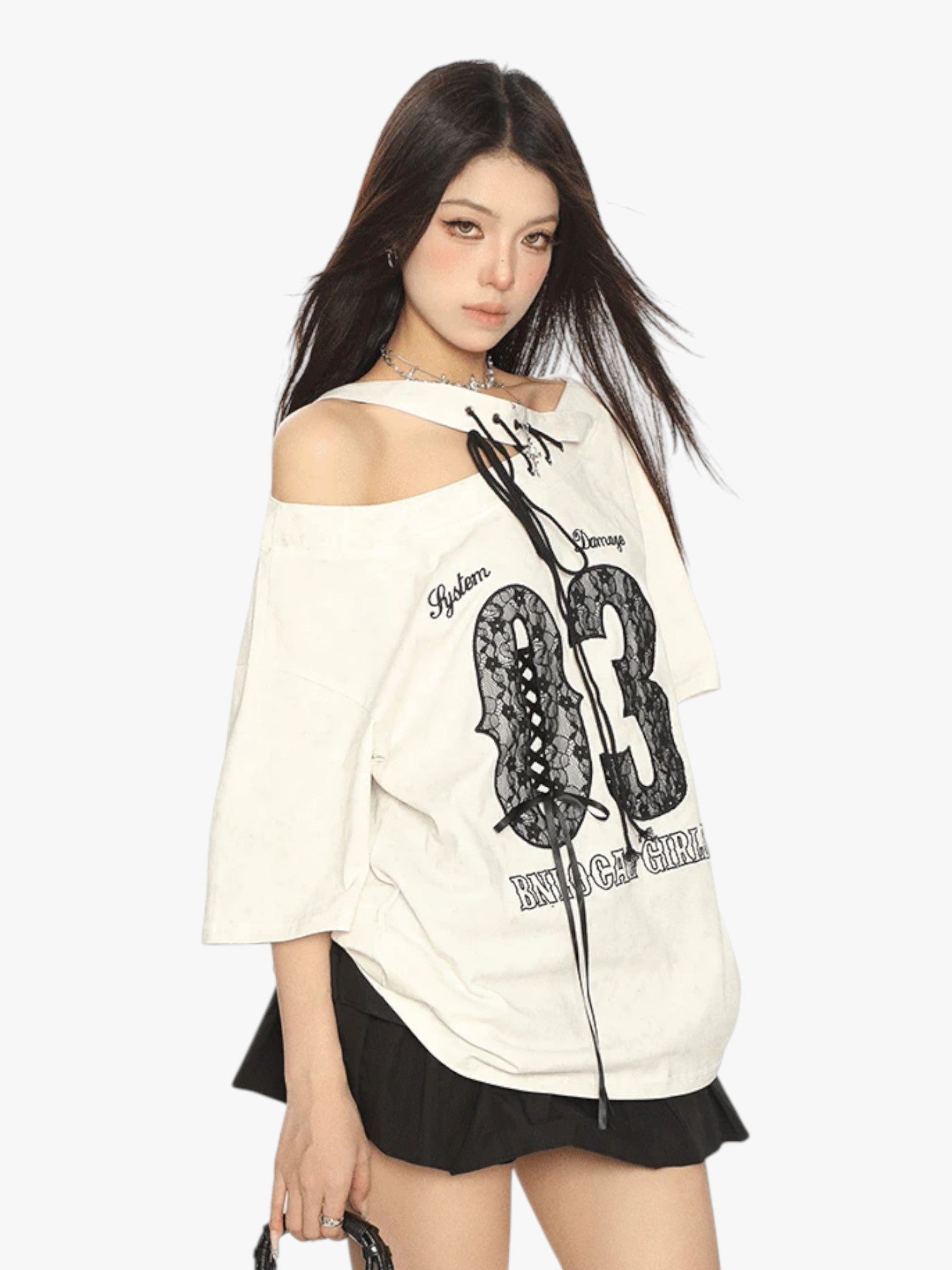 [25SS NEW ARRIVAL] GKIKZ LACE-UP 03 OFF-SHOULDER TEES