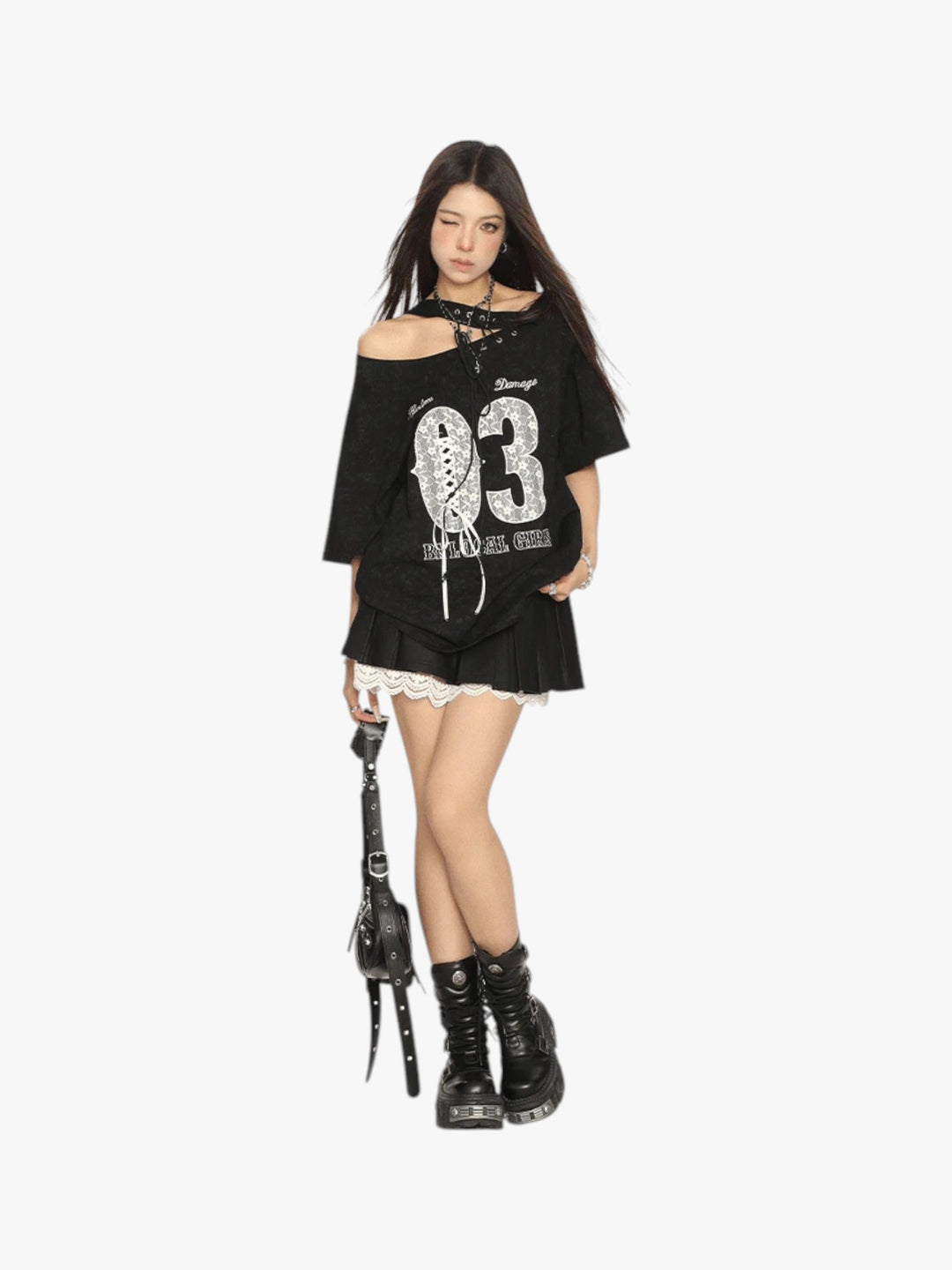 GKIKZ LACE-UP 03 OFF-SHOULDER TEES
