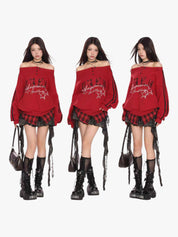 [25SS NEW ARRIVAL] GKIKZ FAKE TWO PIECES OFF-SHOULDER SWEATSHIRT