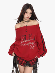[25SS NEW ARRIVAL] GKIKZ FAKE TWO PIECES OFF-SHOULDER SWEATSHIRT