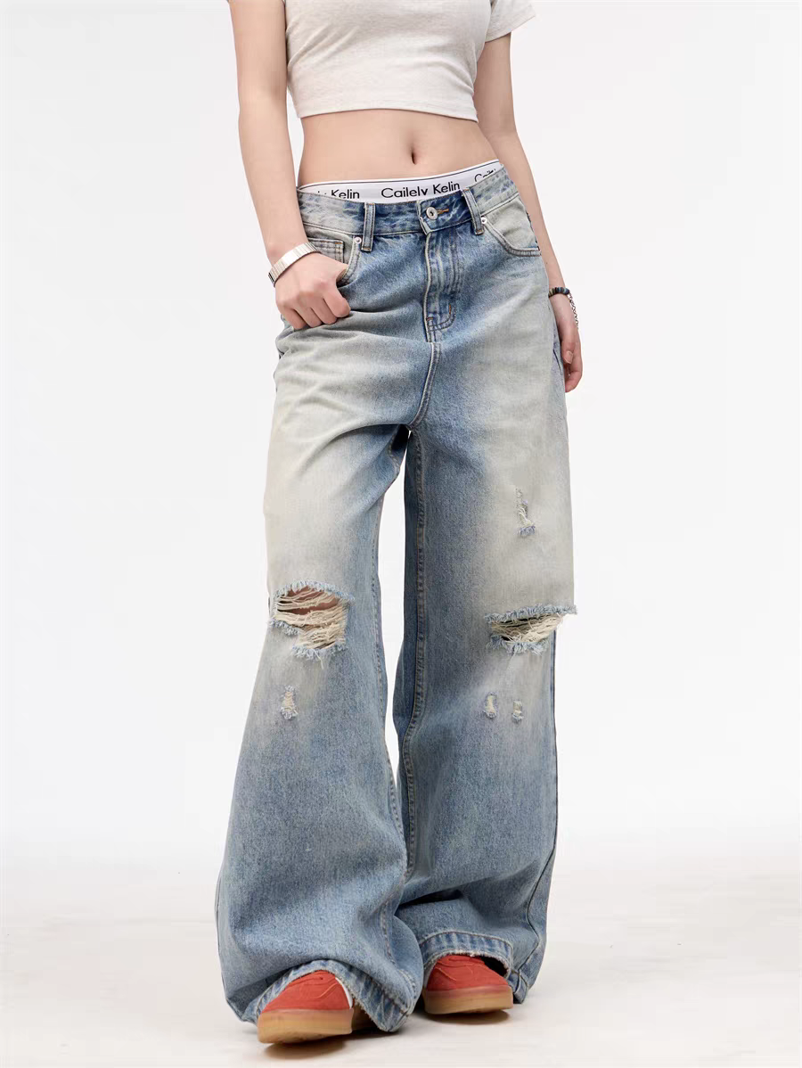 [25SS NEW ARRIVAL] GKIKZ WASHED-OUT WIDE-LEG HEAVY DENIM