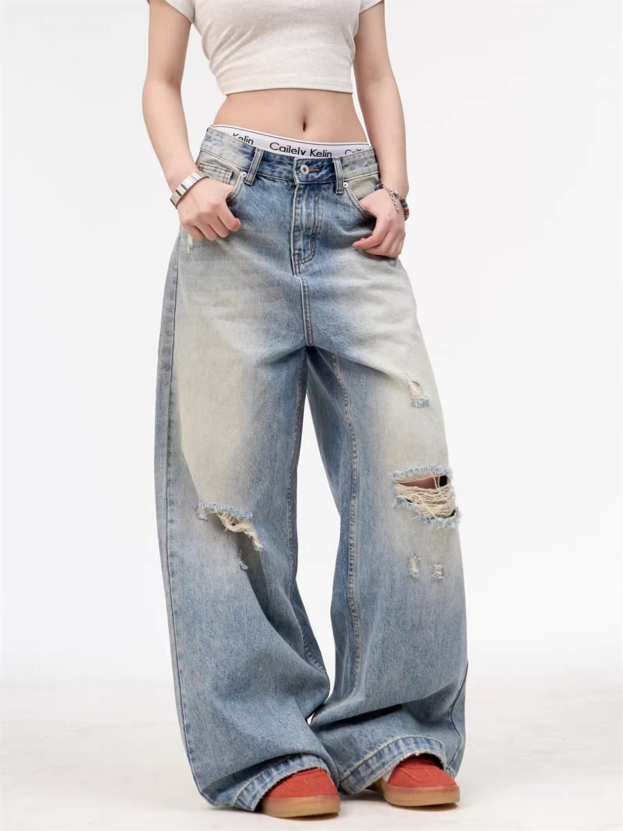 [25SS NEW ARRIVAL] GKIKZ WASHED-OUT WIDE-LEG HEAVY DENIM