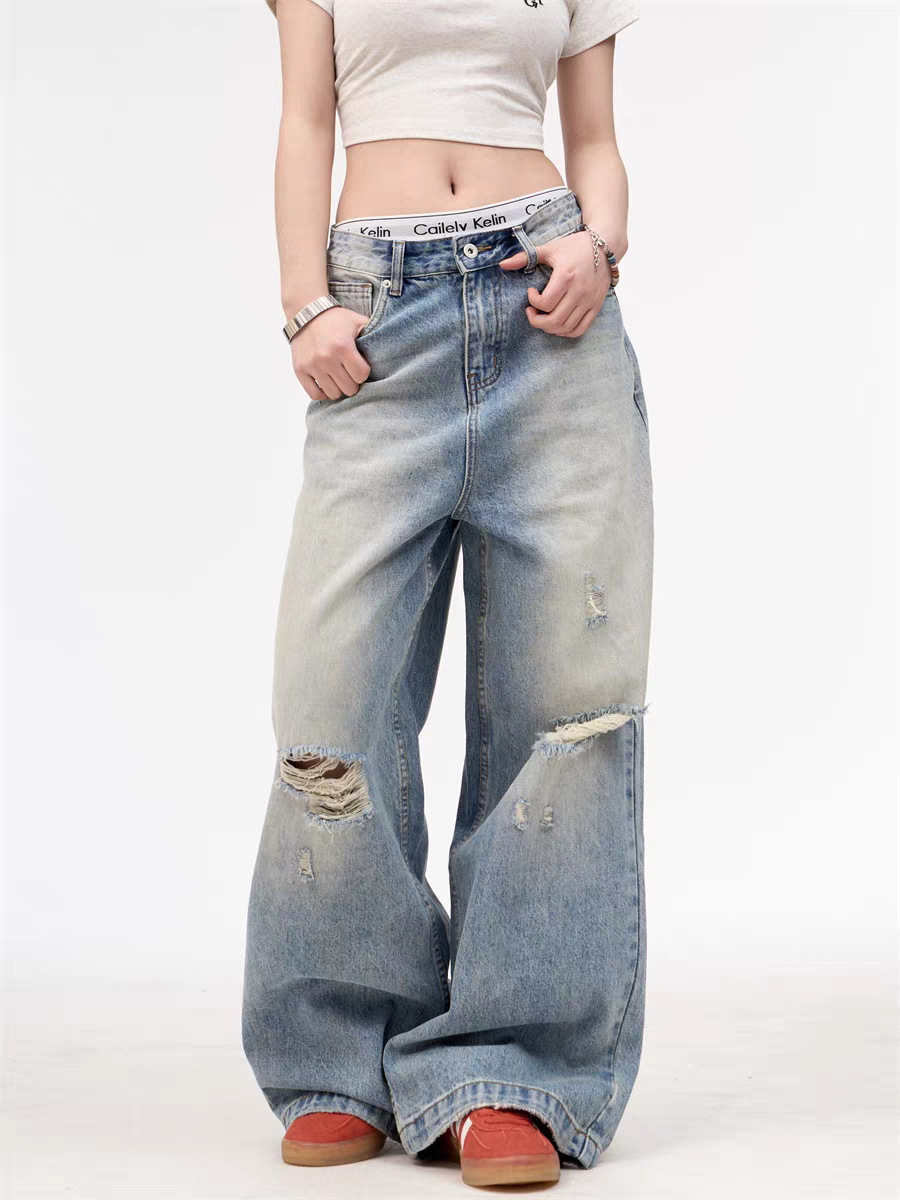 [25SS NEW ARRIVAL] GKIKZ WASHED-OUT WIDE-LEG HEAVY DENIM