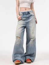 Washed-Out Wide-Leg Heavy Denim