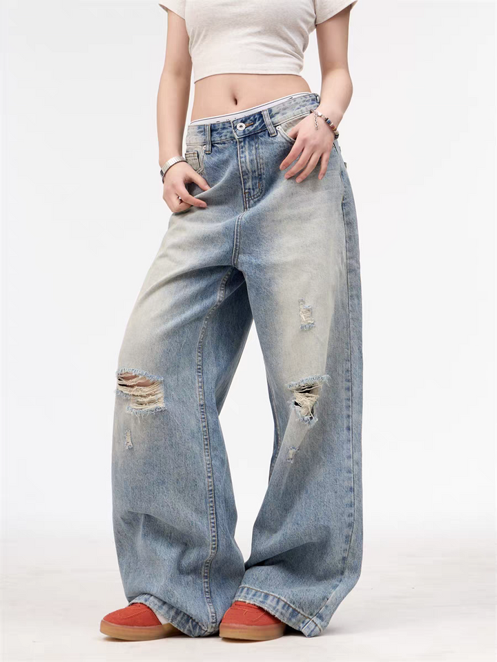 GKIKZ WASHED-OUT WIDE-LEG HEAVY DENIM
