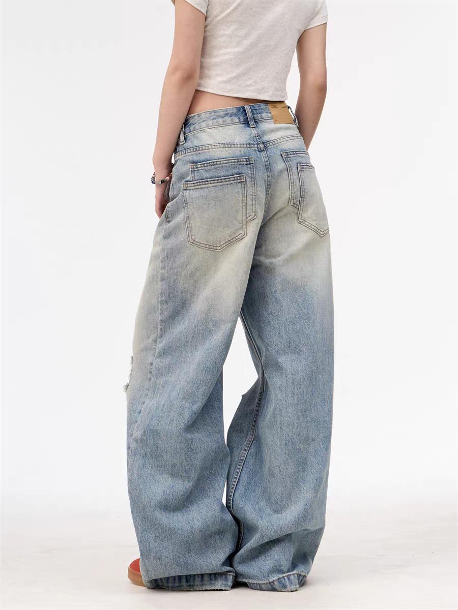 [25SS NEW ARRIVAL] GKIKZ WASHED-OUT WIDE-LEG HEAVY DENIM