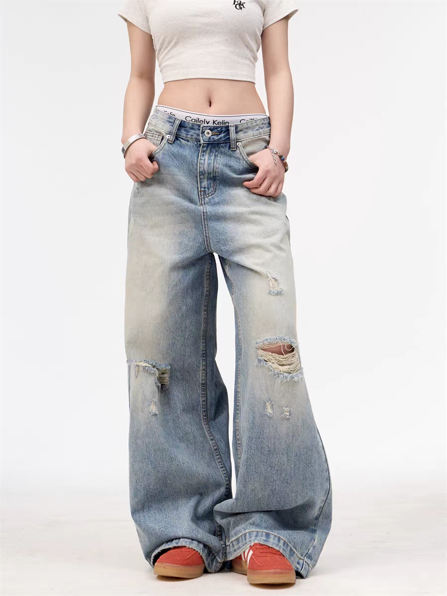 [25SS NEW ARRIVAL] GKIKZ WASHED-OUT WIDE-LEG HEAVY DENIM