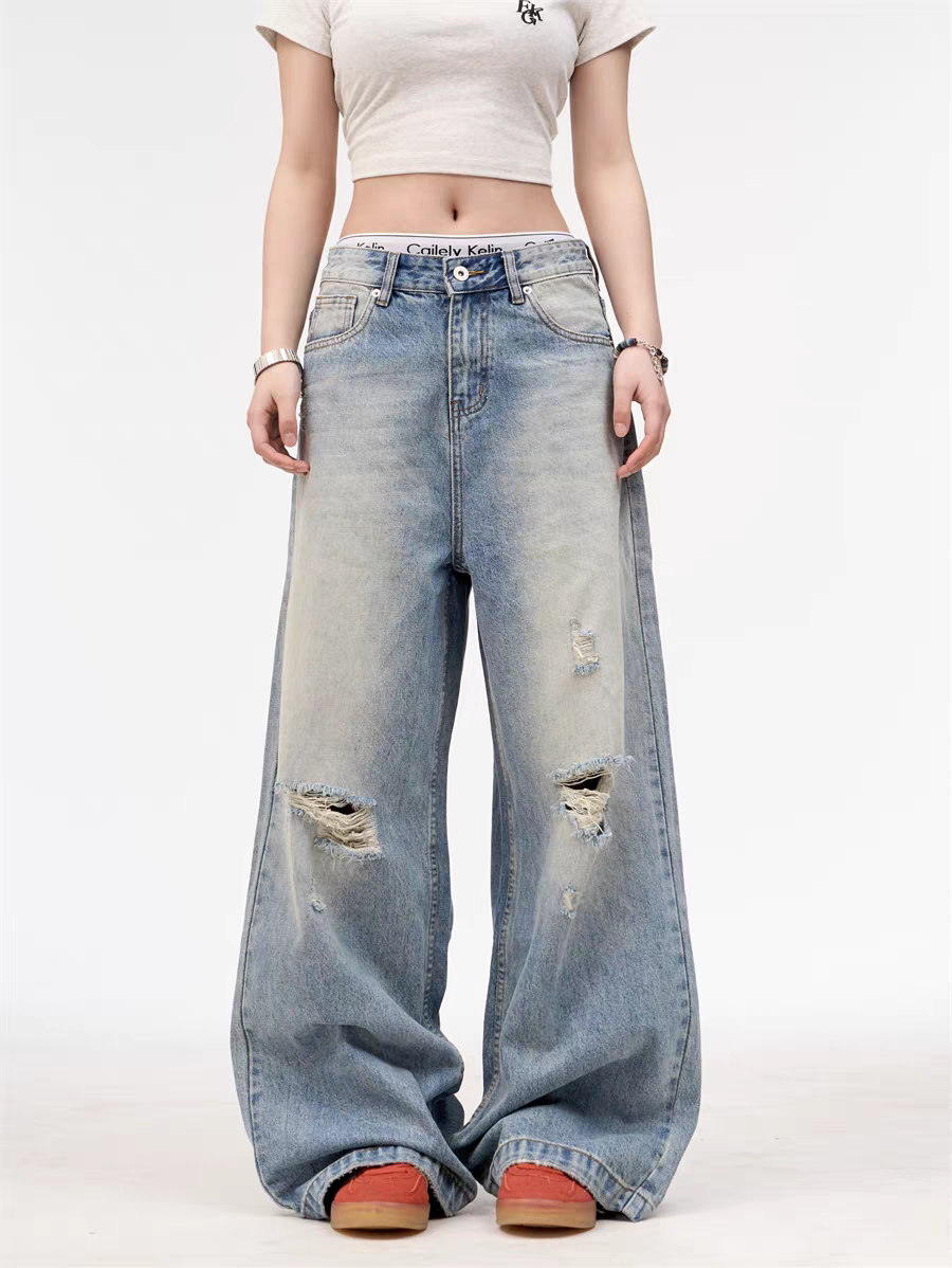 [25SS NEW ARRIVAL] GKIKZ WASHED-OUT WIDE-LEG HEAVY DENIM